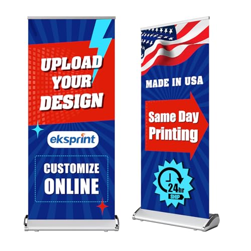 Custom Retractable Banner with Silver Aluminum Stand, 33"x81" Deluxe Banners and Signs Customize for Portable, Durable & Easy Setup, Custom Banners Personalized for Business, Birthday, Event - size: 34''x81''