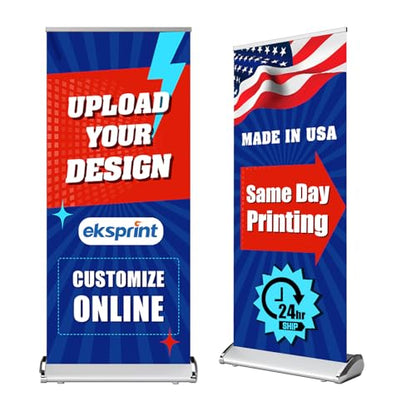 Custom Retractable Banner with Silver Aluminum Stand, 33"x81" Deluxe Banners and Signs Customize for Portable, Durable & Easy Setup, Custom Banners Personalized for Business, Birthday, Event - size: 34''x81''
