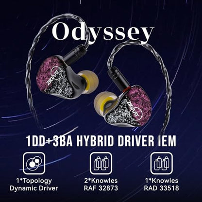 Linsoul ZiiGaat Odyssey 1DD+3BA Hybrid IEM in-Ear Monitor Earphone, 2Pin | Professional Sound Isolating Monitoring & Gaming Earbuds, with Detachable Cable for Bass-lovers Musician Audiophile
