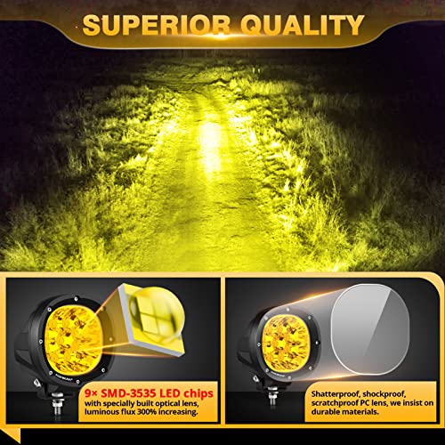 Auxbeam P4 Series 4-Inch Amber LED Offroad Lights Round LED Pods 2-Pack | 90W Powerful Spot Beam, Yellow Fog Lights, Windshield Hood Mount, Auxiliary Light Bar, for Pickup Truck Car Boat Motorcycle - color: P4 Series Amber Offroad Lights