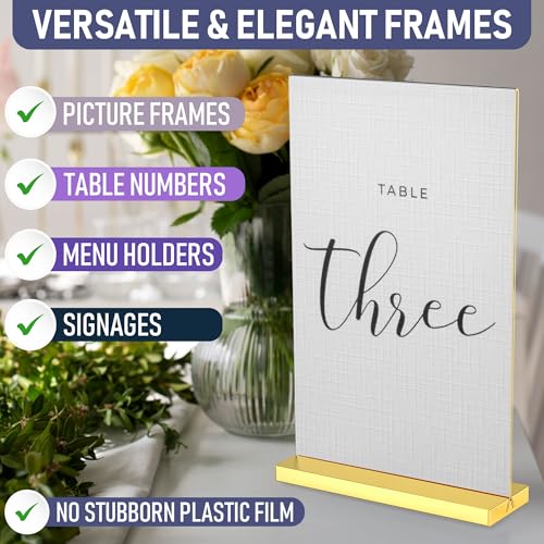 8.5x11 Luxurious Acrylic Gold Frames, 6 pack, Stunning Photo Displays, Enhance Your Event Ambience with Exquisite Gold Table Number Holders, Showcase Memories in Style with Elegant Golden Sign Holder - size: 8.5x11 (6 Pack)
