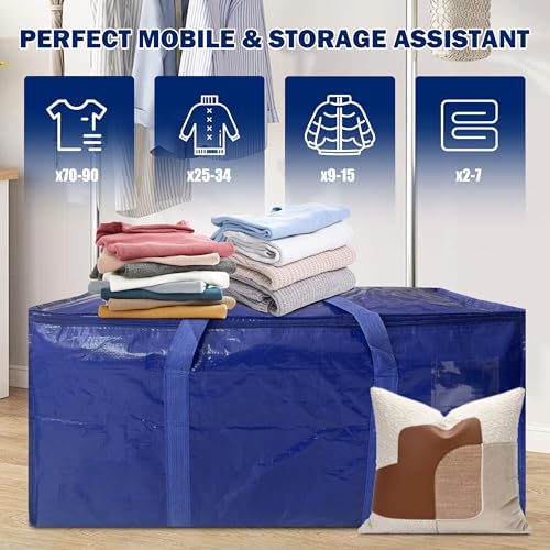 8 Pack Extra Heavy Duty Large Moving Bags with Strong Zipper & Carrying Handles, Sturdy Clothes Storage Bag Totes Bins, Packing Bags Moving Boxes College Moving Supplies, Dark Blue - 40 gal - size: 40 gal-Dark Blue