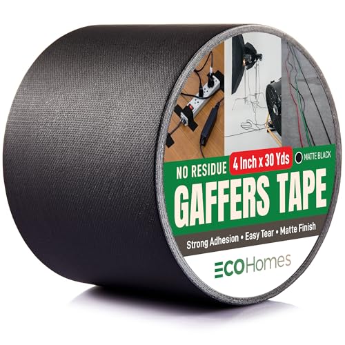 ECOHomes No Residue Gaffers Tape, (4 Inch x 90 FT, Black) | Floor Tape, Matte, Gaffer Tape for Securing Cables, Electrical Cords, Extension Cords, Cable Management, Stage, Studio - color: Black, size: 4 Inch By 90 FT