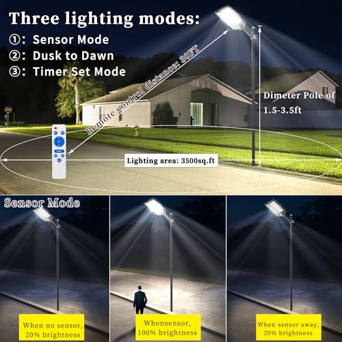 Ofuray Solar Street Lights Outdoor,Of-6000W Commercial Parking Lot Light | Solar Flood Light, LED Area Light with Motion Sensor, Dusk to Dawn, Remote Control for Security Lighting in Streets, Barns - size: XL