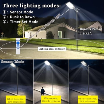Ofuray Solar Street Lights Outdoor,Of-6000W Commercial Parking Lot Light | Solar Flood Light, LED Area Light with Motion Sensor, Dusk to Dawn, Remote Control for Security Lighting in Streets, Barns - size: XL