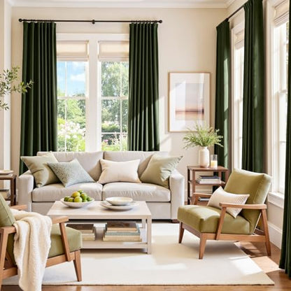 Moss Earthy Curtains Luxury Rod Pocket 52×90 Inch 2 Panels | Soft Velvet, Room Darkening, For Bedroom & Living Space, Light Shifting Texture, Elegant Drape, Calm - color: R | Moss, size: 52"W x 90"L (Pack of 2)