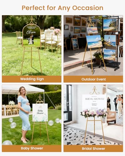 2 Pack Gold Easel Stand for Sign, 53.9" Heavy Duty Metal Display Easel with Storage Bag, Adjustable Art Easel for Wedding Sign, Welcome Sign, Picture - color: 2Pack Gold Iris