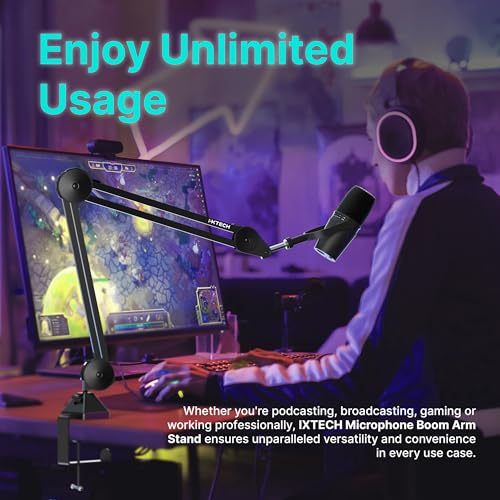 IXTECH Microphone Boom Arm Stand, Heavy Duty Adjustable Mic Stand with Cable Ties, Desk Mount Arm Stand for Gaming Streaming Podcasting. - color: MI06 MEDIUM