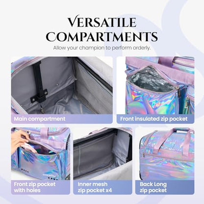 Fanwoli 28" Dance Bag with Garment Rack, Waterproof Competition Duffel - color: Mermaid Seablue
