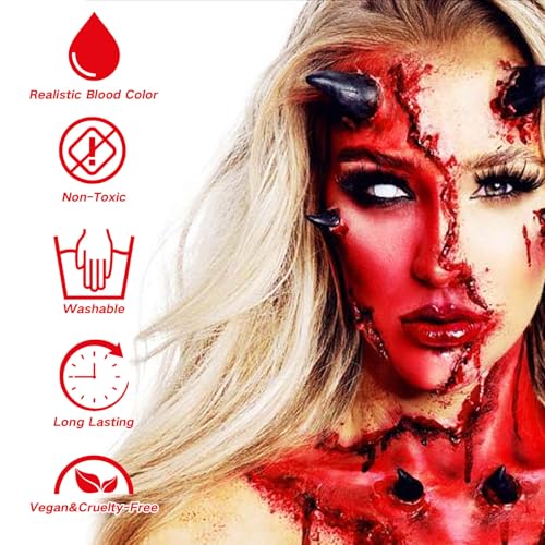 MEICOLY 4PCS Halloween Fake Blood Makeup Kit,Special Effects SFX Makeup Set for Zombie Vampire Monster Cosplay,2.1oz Fake Blood Spray+2.1oz Dripping Blood+1.06oz Coagulated Blood+Stipple Sponge - color: fake blood kit