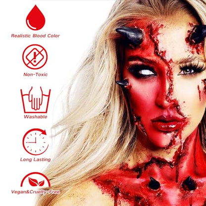 MEICOLY 4PCS Halloween Fake Blood Makeup Kit,Special Effects SFX Makeup Set for Zombie Vampire Monster Cosplay,2.1oz Fake Blood Spray+2.1oz Dripping Blood+1.06oz Coagulated Blood+Stipple Sponge - color: fake blood kit