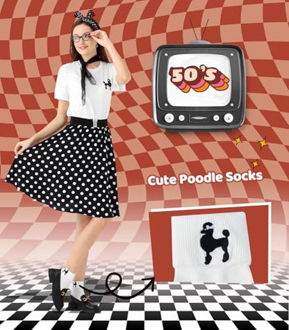 1950s Poodle Skirt Outfit Women 50s Sock Hop Costume T Shirt Accessories - color: Black-white-dot, size: X-Large