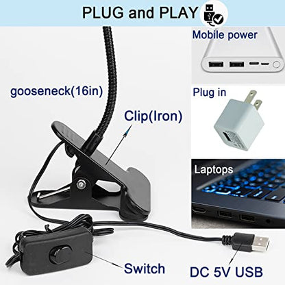 UV LED Black Light Clamp Light with USB, Upgraded 5W 395nm Portable Gooseneck Lamp with Clip for Gel Nail, Pet Urine Detection, UV Glue Curing, Blacklight Posters, Fluorescent Paint, Resin Art