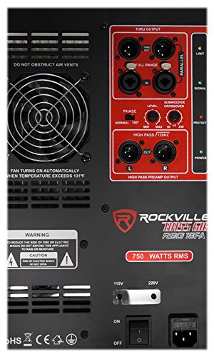 Rockville RBG18FA 18" Powered Folded Horn PA/DJ Subwoofer Bundle with Riser | 3000W Peak / 750W RMS, XLR/TRS Inputs, XLR Thru/High Pass Outputs, Variable Low Pass, ISO 12-18 Isolation Platform, 3-items