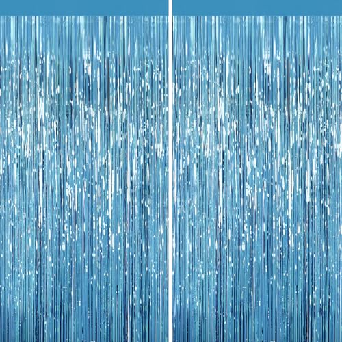 Light Blue Tinsel Backdrop, 2 Pack Foil Fringe Curtains for Party Decor - color: Light Blue, size: 39.4"W x 78.7"L (Pack of 2)