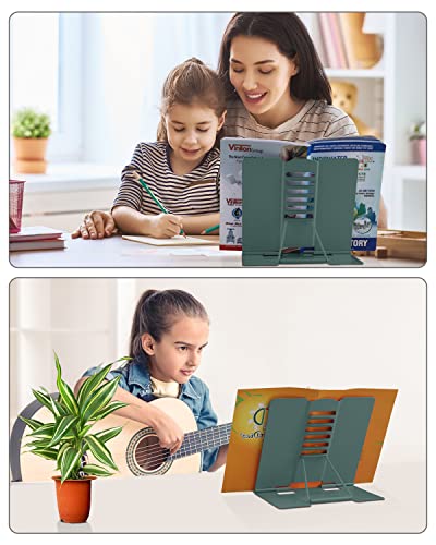 MSDADA Desk Book Stand, Metal Reading Book Stand Adjustable Cookbook Holder for Textbooks Recipes Music Books Tablet-with Page Clips(Morandi Green) - color: Morandi Green