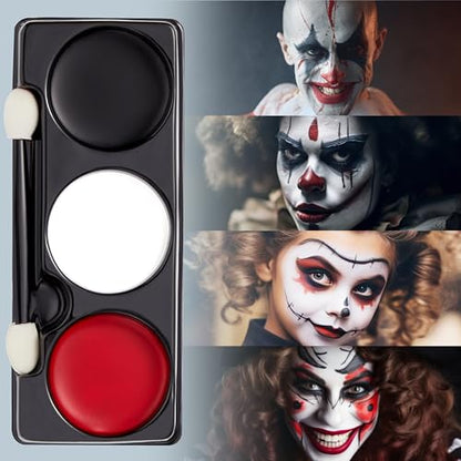 Spooktacular Creations Halloween Makeup Palette 3 Colors Face Body Paint for Adult SFX Zombie Skeleton Cosplay with Painting Brush Cosplay Party Dress Up (7 Oz, White Black Red ) - color: White，black，red