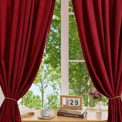 Manyshofu Burgundy Velvet Curtains, 2 Panels Blackout 52x96 | Luxurious Velvet Feel, Thermal Insulated Noise Reducing, Dual Back Tab And Rod Pocket Hanging, Machine Wash Fade-Resistant - color: Burgundy, size: 52"W x 96"L (Pack of 2)