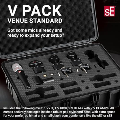 SE ELECTRONICS V Pack Venue Standard Drum Mic Kit for Toms, Snares & Bass Drums - Includes 1 V Kick, 2 V Beats, 2 V Clamps, 1 V7 X Instrument Microphone & More - color: V Pack Venue Standard