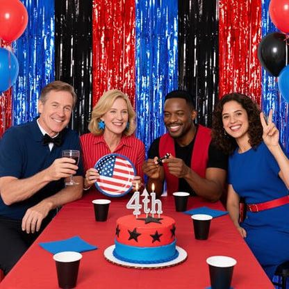 BEISHIDA 3Pcs Red Blue Black Door Streamers Backdrop Foil Fringe Tinsel Curtains Backdrops for Spider Theme Birthday Party Supplies (3.28 ft x 6.56 ft) - color: 3 Pack-red blue black