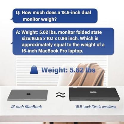 InnoView 18.5" 100Hz Dual Portable Monitor Built-in Speakers 115% sRGB 315°Adjustable Dual Stacked Folding Monitor (Wins/Mac) 1080P Laptop Screen Extender for Laptop(No Driver Needed) - size: 18.5 inches