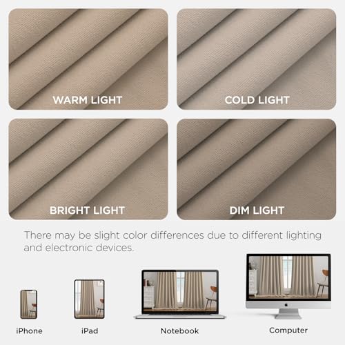 Joydeco 100% Blackout Curtains Velvet Black Out Curtain 102 Inch Drapes - color: Beige, size: 52"W x 102"L (Pack of 2)