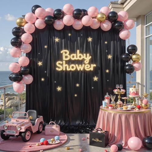 10x10ft Black Shimmer Backdrop Curtains Wedding Party Glitter Sequin Curtain Backdrop Fabric Drapes Backdrop Bridal Baby Shower Birthday Christmas Photoshoot Background Photography 5x10FT，2 Panels - color: Black, size: 10ft X 10ft(2 Panels 5ft X 10ft)