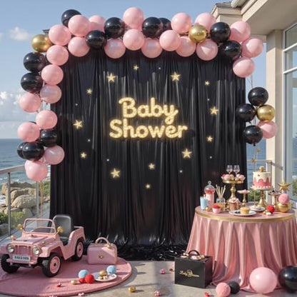 10x10ft Black Shimmer Backdrop Curtains Wedding Party Glitter Sequin Curtain Backdrop Fabric Drapes Backdrop Bridal Baby Shower Birthday Christmas Photoshoot Background Photography 5x10FT，2 Panels - color: Black, size: 10ft X 10ft(2 Panels 5ft X 10ft)