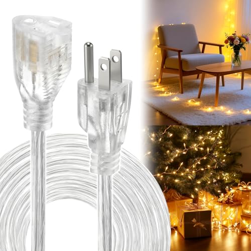 Alphatool 3 Prong Clear Extension Cord, 15 FT | Male to Female, Invisible Indoor Power Cable, 18/3 AWG, 125V 10A 1250W - size: 15 FT