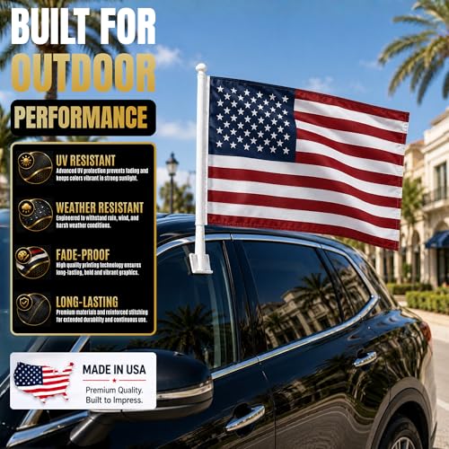 Custom Car Flag Pole by BCB Personalized Flag Banner Printed in USA | 12x17 Inch Personalized Flag with Photo, Flags for Car Windows, Car Window Flag Holder, Flags for Cars, Weather Resistant - color: Car Flag