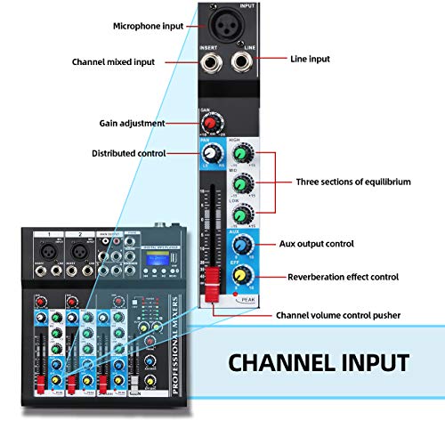 Depusheng HT4 Bluetooth Compatible Professional Portable Digital DJ Console w/USB 4 Channel Mixer Audio Interface-Mixing Boards For Studio Recording, Black - size: 4-Channel Mixer