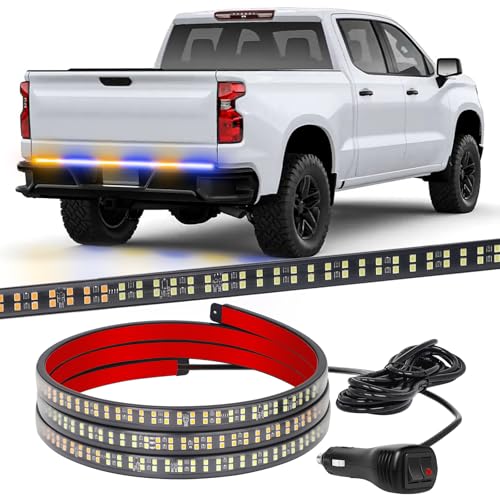 XRIDONSEN 48 inch 288 LED Tailgate Strobe Lights Rear Emergency Lights | Amber Blue Flashing Warning Hazard Caution Safety Light Strip for Tow Plow Trucks Construction Vehicles Pickup Trailer - color: Amber/Blue