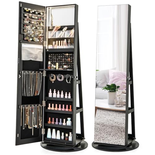 LOKO 360° Swivel Jewelry Cabinet, Lockable Jewelry Organizer (Black) - color: Black
