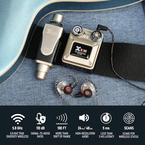 Xvive U45T9 Wireless in Ear Monitor System 5.8ghz with T9 2BA Drivers IEM Earphone, IEM System Transmitter and Bodypack Receiver for Studio, Band Rehearsal, Live Performance, Channel Scan Mode - style: U45T9