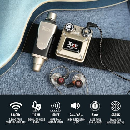 Xvive U45T9 Wireless in Ear Monitor System 5.8ghz with T9 2BA Drivers IEM Earphone, IEM System Transmitter and Bodypack Receiver for Studio, Band Rehearsal, Live Performance, Channel Scan Mode - style: U45T9