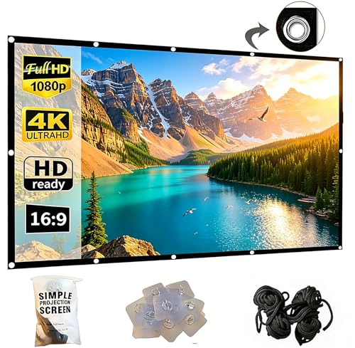 120 inch Projector Screen 16:9 Foldable Anti-Crease Portable Movies Screen | Projector Screens for Home Theater Outdoor Indoor Support Double Sided Projection Upgrade Quality