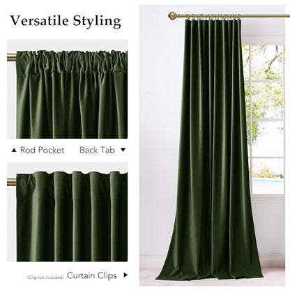 NICETOWN 102 inch Long Olive Green Velvet Curtains Elegant Panel - color: Olive Green, size: 52"W x 102"L (Pack of 2)