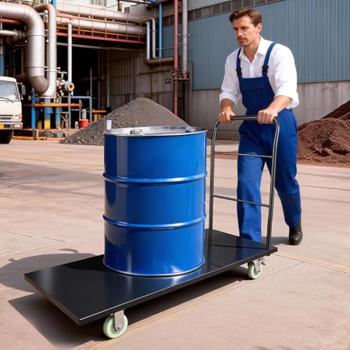 VEVOR 2000 LBS Heavy Duty Platform Truck, Upgraded Version with Larger Deck (60" x 28"), Industrial Steel Flatbed Cart with Swivel Wheels, Push Cart Dolly for Warehouse/Garage/Moving/Garden - size: 60.0 x 27.6 x 42.9 in/1525 x 700 x 1090 mm