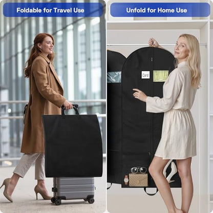 2 Pack Heavy Duty Garment Bags for Travel Suit Bags, Dress Bags, Garment Bags for Hanging Clothes with Pockets Men's Suit Holder for Cospaly, Shirts, Coats, Dresses (Black, 2Pack 43") - size: 2Pack 43"-2 Mesh Pockets