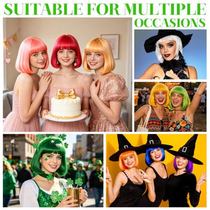 Short Bob Straight Hair Wigs with Bangs, Synthetic Fiber Colorful Hair, Cat Eye Glasses for Women (Light Green) - color: Light Green