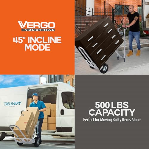 Vergo Industrial Convertible Hand Truck - AS7A2 Heavy Duty Aluminum 3 in 1 Dolly (750 lb Capacity) Lightweight Frame, Ergonomic Handle, Extendable Loop, Versatile Moving Dolly (3 Positions 53" High) - size: 3 Positions 53" High