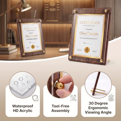 Wood Sign Holder 5 x 7 with Dual-Orientation Design, Tabletop Display | 1 Pack, Clear Acrylic Panel, Stable Metal Kickstand, Tool-Free Assembly, Indoor & Outdoor - size: 5x7, 1 Pack