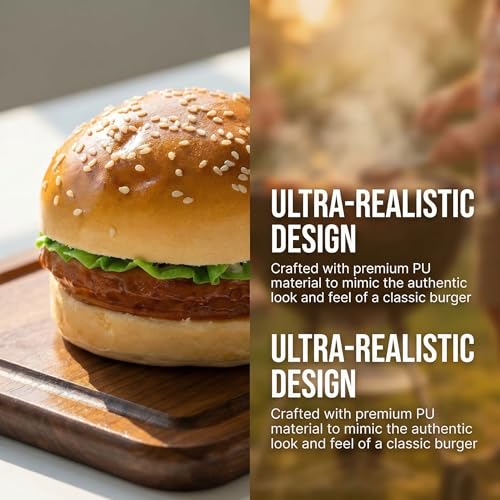 BESPORTBLE Fake Burger Model Realistic Burger Prop for Food Photography Desktop Ornament Pu Play Food for Kitchen Shop Window Dessert Cabinet Holiday Display 3.74 X 3.74 X 2.95 in