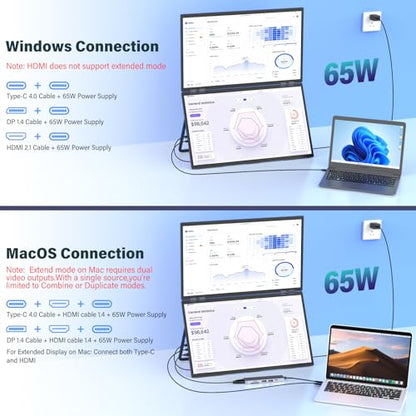 InnoView 23.8" Dual Portable Monitor 180Hz 2560 x 1440P 2K 100% sRGB - Foldable & Stackable Design with 315° Screen Adjustment & 180° Stand | USB-C/HDMI, Dual Monitor for Laptop, Mac, Windows - size: 23.8 inch QHD 180Hz