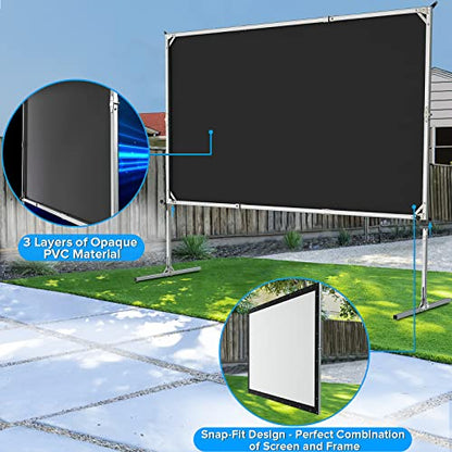 Projector Screen 135 inch,Projector Screen Outdoor with 3-Layers PVC | Anti-Light Polyester-Free Projection Screen,Sturdy Aluminum Frame,Easy Setup for 4K HD Meeting Room,Home,Backyard Movie Night - size: 135inch