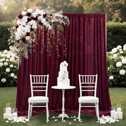 Hunnmingre 2 Pcs 5 X10 ft Velvet Curtains Backdrop Drapes, Burgundy | Wrinkle Free Silky, Velvet Wedding Backdrop Drapes, Photo Curtains for Parties Birthday Baby Shower Photography Background - color: Burgundy