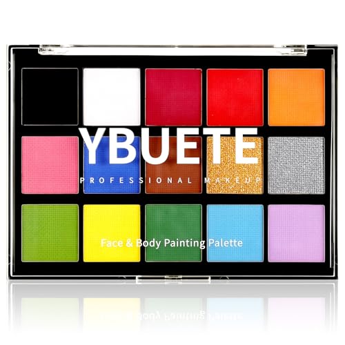YBUETE 15-Color Water Based Face Body Painting Palette for Halloween Makeup