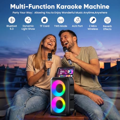 Karaoke Machine, Bluetooth Speaker with 2 Wireless Microphones Adults Kids | Portable Size, TWS Mode, LED Light, 10H Battery PA System,Dual Speaker, USB TF AUX, Home Party Outdoor Camping Birthday Gifts - size: 2 Mics