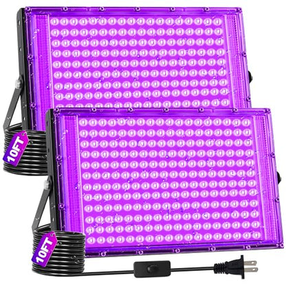 2 Pack 200W LED Black Light for Halloween, Waterproof Blacklight Glow Party | Neon Party, Birthday, IP66, Outdoor, Body Paint, Fluorescent Poster Tapestry, Bedroom, Classroom, 10ft Cord & Plug & Switch - style: 200W-2Pack