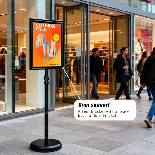QISHENG - 2 Pack Sign Holder Stand, 8.5x11" Adjustable Floor-Standing Poster Sign Stand, 360°Rotation Aluminum Snap-Open Frame Display for Commercial Malls / Schools / Restaurants Advertising, Outdoor&Indoor